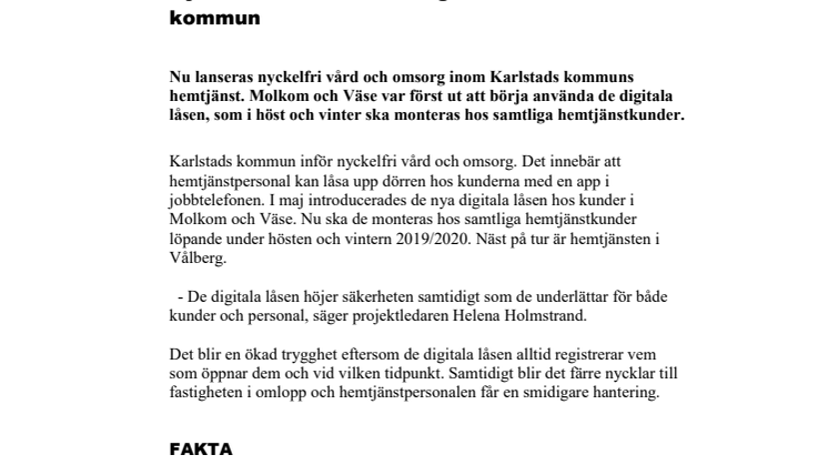 Nyckelfri vård och omsorg införs i Karlstads kommun