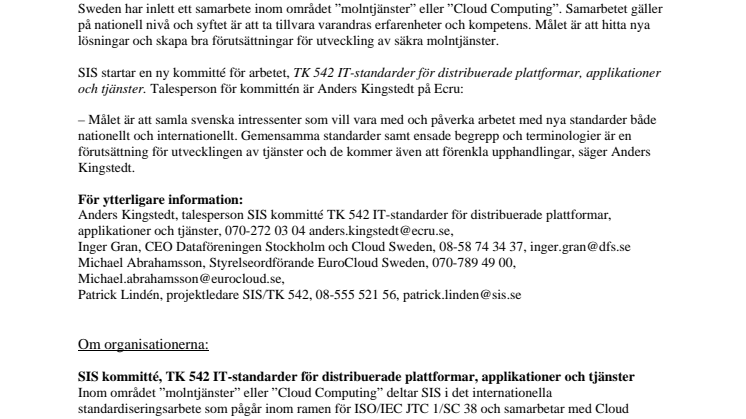 Standarder ger fler och säkrare ”molntjänster” – SIS samarbetar med EuroCloud Sweden och Cloud Sweden 