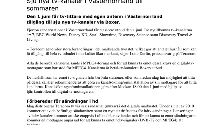 Sju nya tv-kanaler i Västernorrland till sommaren