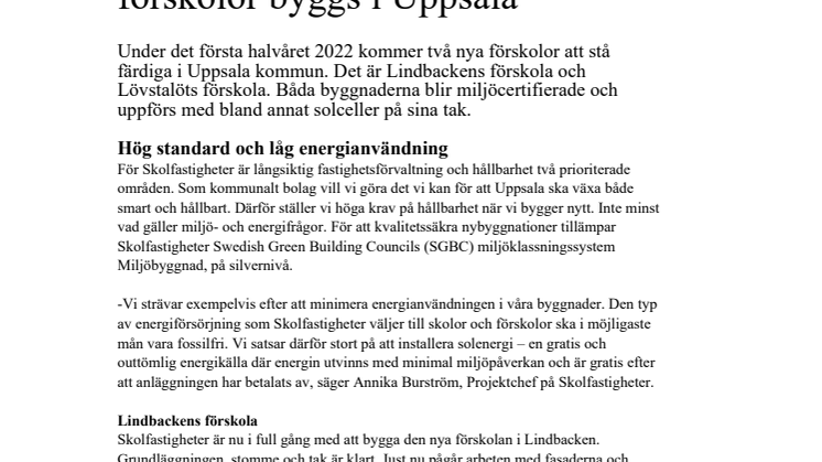 Hållbarhet i fokus när nya förskolor byggs i Uppsala