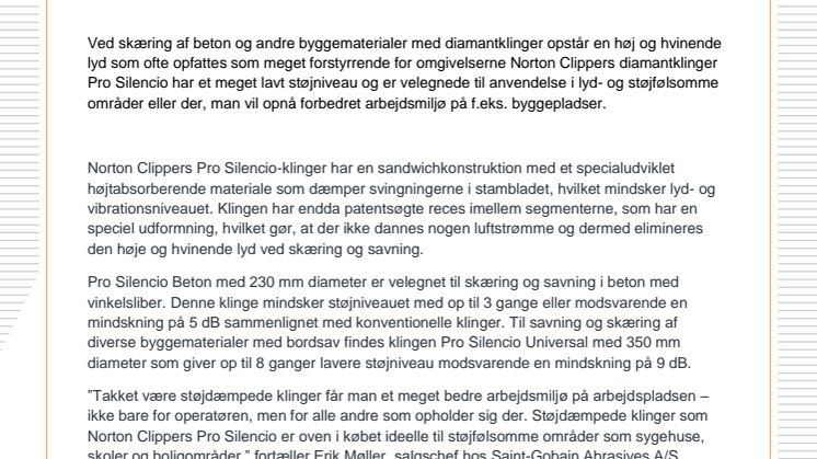 Bedre arbejdsmiljø med støjdæmpede diamantklinger					