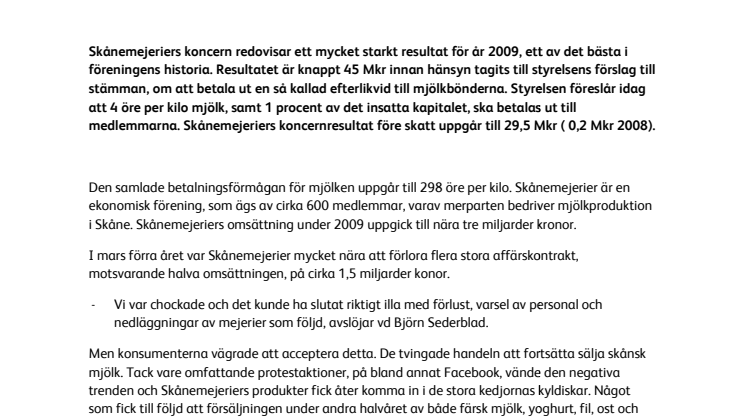 Starkt resultat för Skånemejerier ger bönderna mer betalt