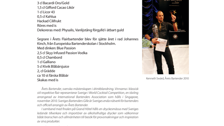 Segrare i Årets Bartender 2010