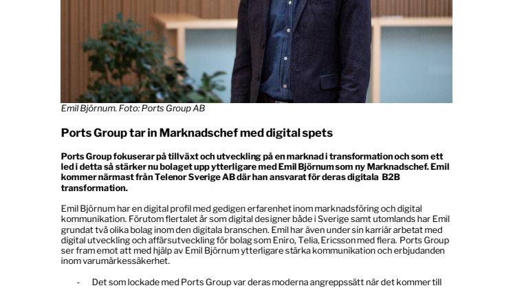 Ports Group tar in Marknadschef med digital spets