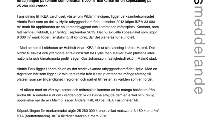 Malmö stad och IKEA ingår köpeavtal