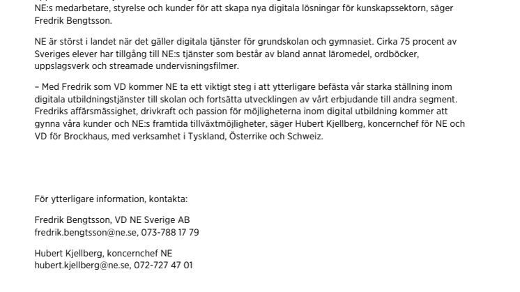 Fredrik Bengtsson ny VD för NE 