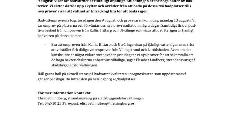 Tillfälligt dålig badvattenkvalitet vid Vikingstrand och Larödsbaden