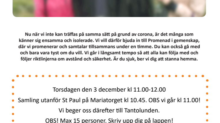 Hjärnkoll Stockholm och Stockholms Stadsmission håller Promenad i gemenskap 