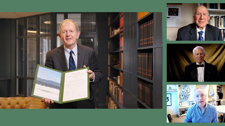 Marcus Wallenberg present the Marcus Wallenberg Prize at a digital prize ceremony. From above  laureates Joseph J Landsberg, Richard H Waring and Nicholas C Coops.