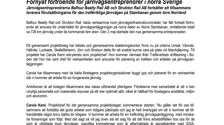 Förnyat förtroende för järnvägsentreprenörer i norra Sverige 