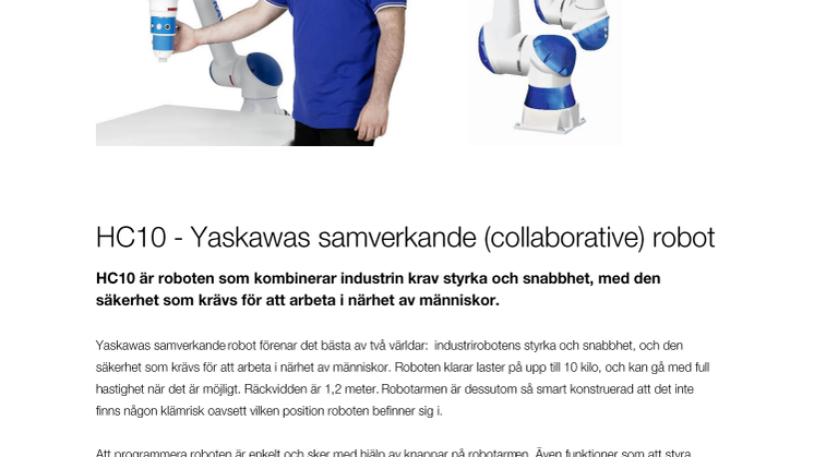 HC10 - Yaskawas samverkande (collaborative) robot