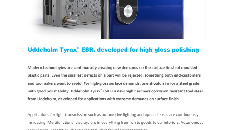 Uddeholm Tyrax® ESR, developed for high gloss polishing