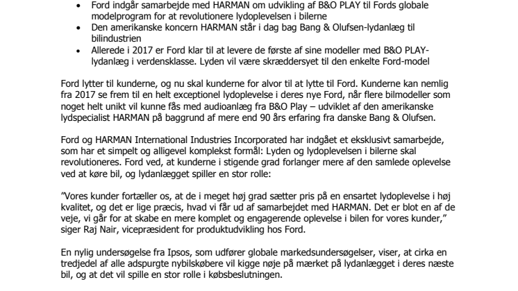 ​Ford introducerer B&O