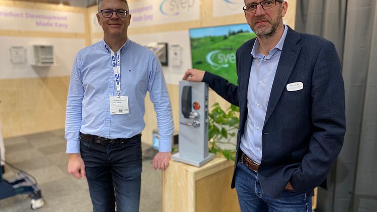 Collaborating on product development brings benefits on all levels. From left: Mikael Hegardt, Svep Design Center AB and Carl-Fredrik Emilsson, Jelmtech Produktutveckling AB.
