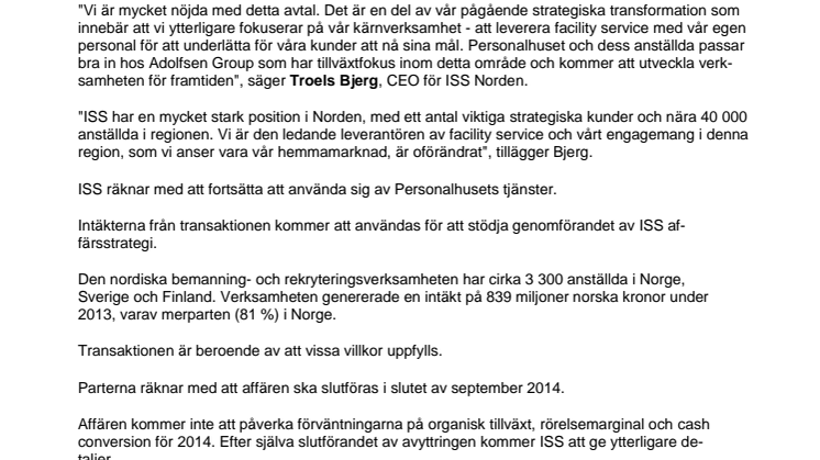 ISS avyttrar nordisk bemanningsverksamhet 