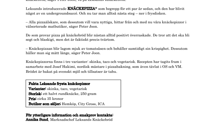Leksands lanserar nyttig snabbmat: Pizza på knäckebröd tar plats i frysdisken 