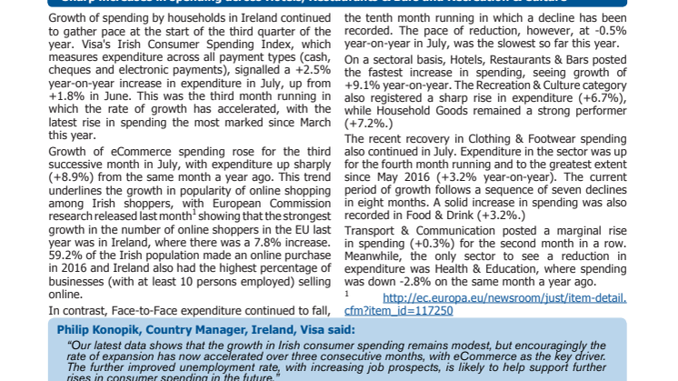 Irish consumer spending rises +2.5% year-on-year in July – fastest growth since March
