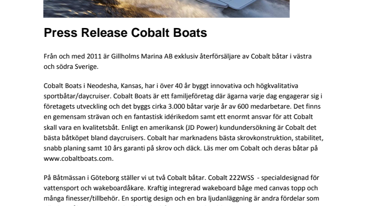 Ny återförsäljare för Cobalt Boats