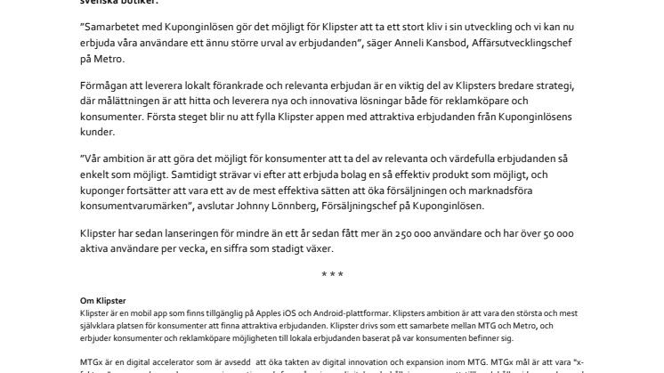 Klipster i stort försäljningssamarbete med Kuponginlösen 
