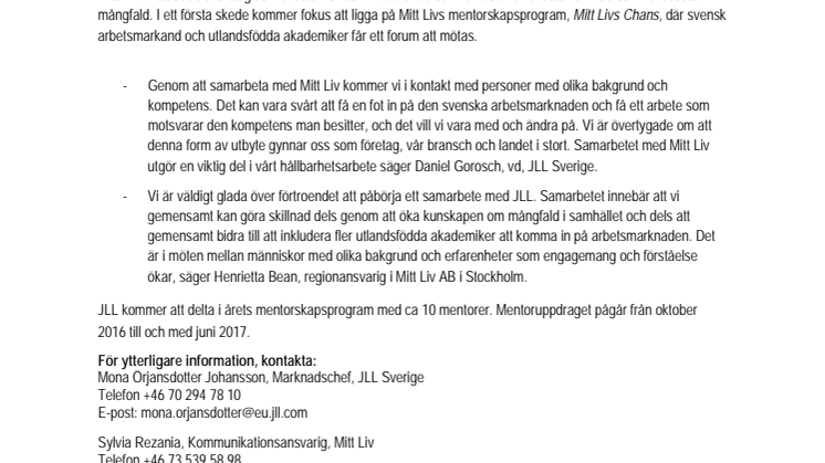 JLL ingår samarbete med Mitt Liv 