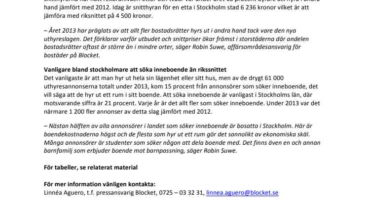 Andrahandsboendet 2013: 11 procent större utbud och fler som söker inneboende 