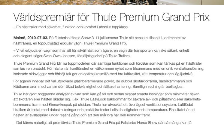 Thule-gruppen gratulerar Laura Hallberg till dagens vinst i Agriahoppet 2010