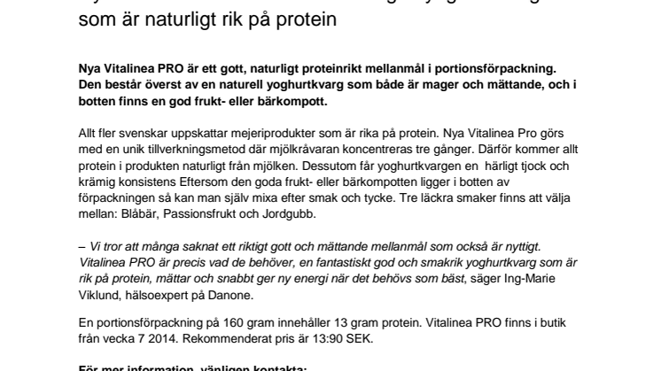 Nya Vitalinea PRO - en fantastiskt god yoghurtkvarg som är naturligt rik på protein