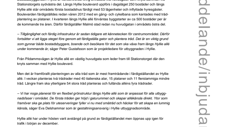 Pressinbjudan - Grön allé planeteras inför byggboom i Hyllie