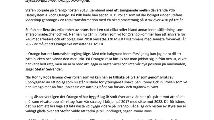 Stefan Selvander blir ny vd för Orango