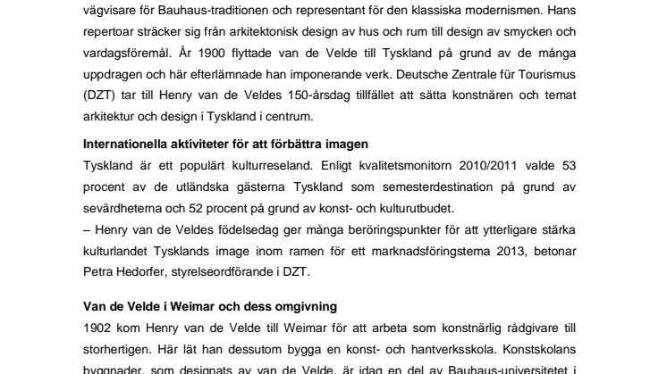 Bauhaus-arkitekten Henry van de Veldes 150-årsdag uppmärksammas i Tyskland