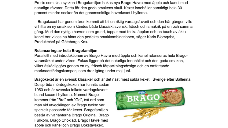 Göteborgs Kex lanserar ny typ av Bragokex 