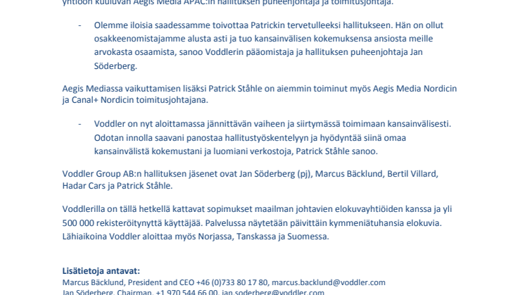 Patrick Ståhle Voddlerin hallitukseen