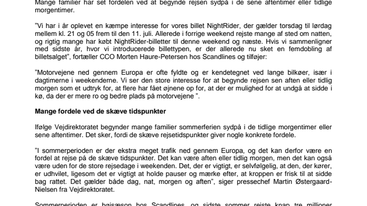 Scandlines' kunder rejser også på skæve tidspunkter