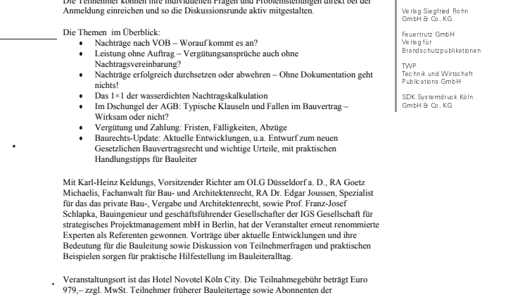 16. Kölner Bauleitertage 