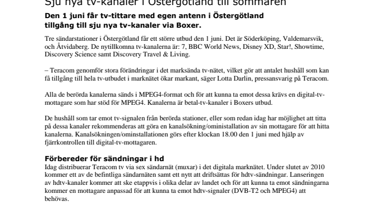 Sju nya tv-kanaler i Östergötland till sommaren