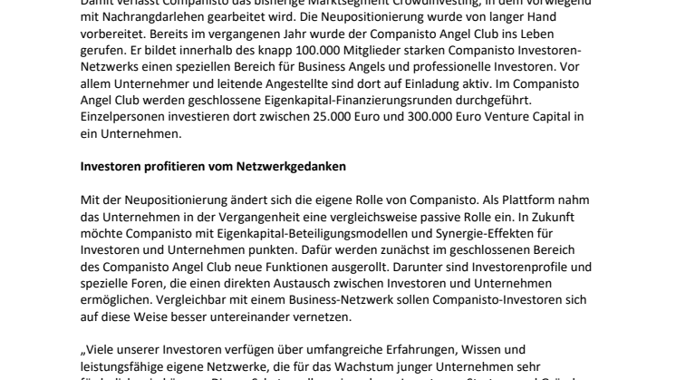 Neupositionierung: Companisto wird zum Investoren-Netzwerk
