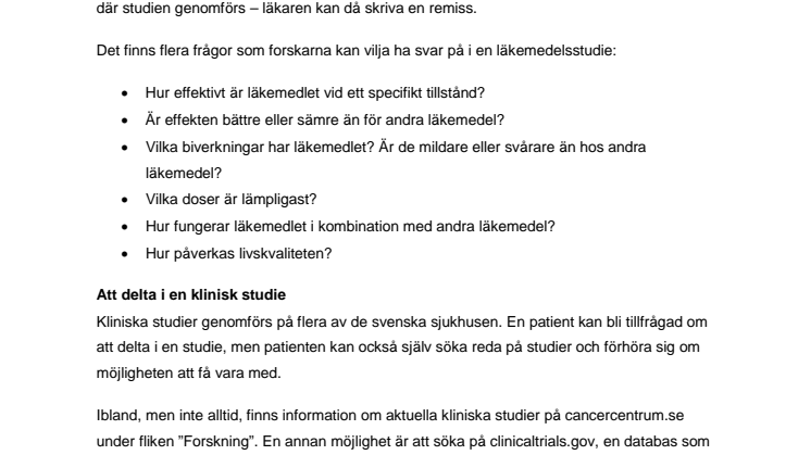 Om att delta i kliniska studier