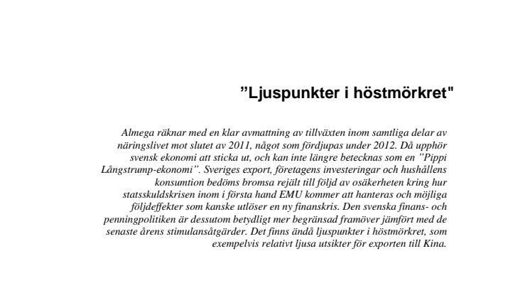 Almegas konjunkturprognos oktober 2011