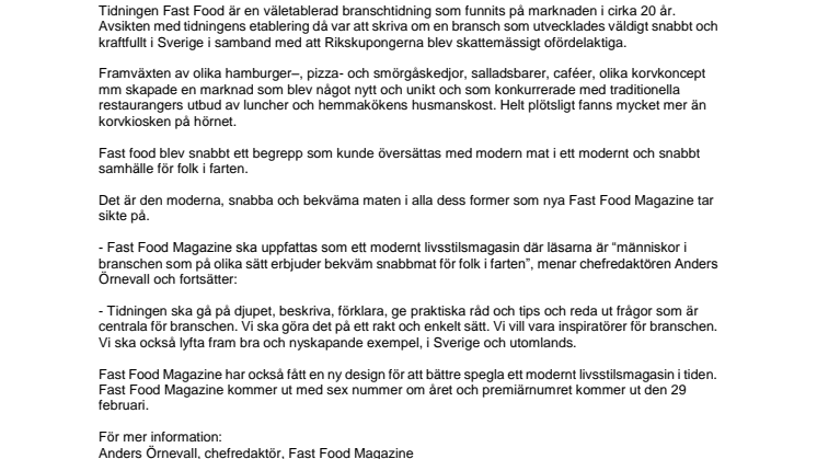 Premiär för nya Fast Food Magazine