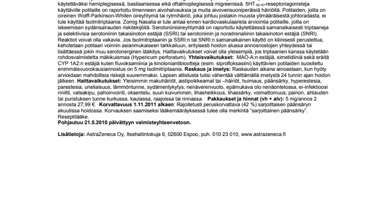 Zomig Nasal 5 mg valmisteyhteenveto