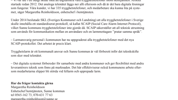 Alla trygghetstelefoner i Sunne kommuns hemtjänst digitaliserade