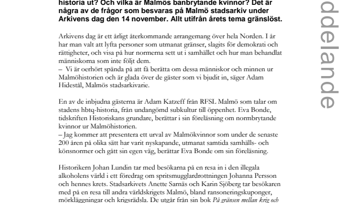 ​Banbrytande kvinnor, hbtq-historia och spritsmugglare på Arkivens dag 14 november