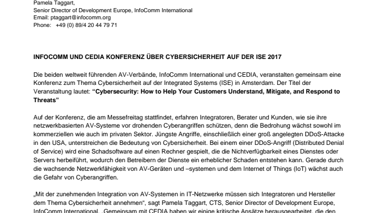 INFOCOMM UND CEDIA - KONFERENZ ÜBER CYBERSICHERHEIT AUF DER ISE 2017