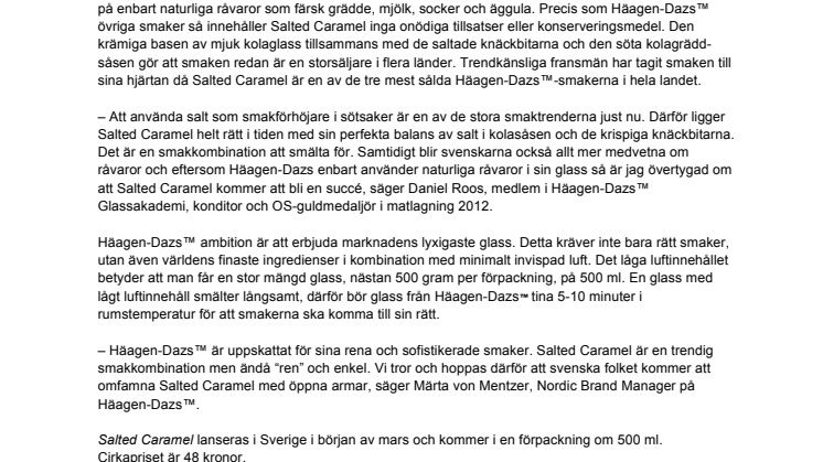 Salted Caramel – årets trendsäkra nyhet från Häagen-Dazs™