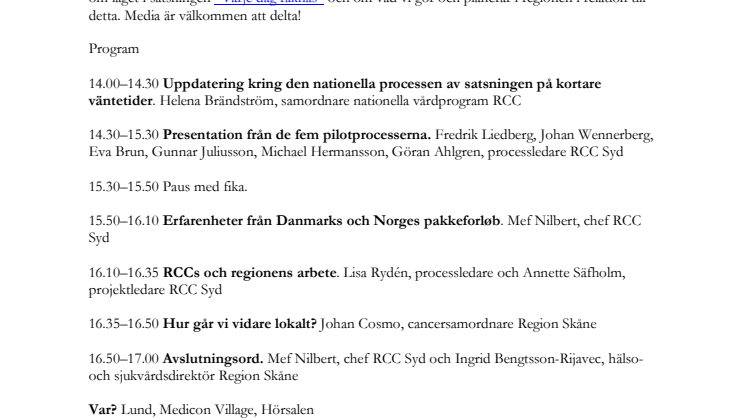 Informationsträff om regeringens satsning på kortare väntetider inom cancervården