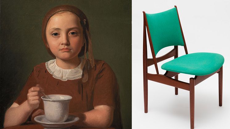 Constantin Hansen, Portrait of a Little Girl, Elise Købke, with a Cup in front of her, 1850, SMK. Finn Juhl, Egyptian Chair, Ordrupgaard, photo: Anders Sune Berg.