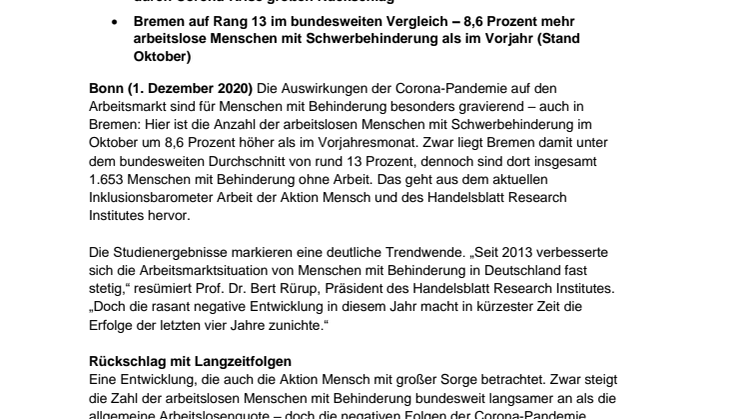Inklusionsbarometer Arbeit / Bremen