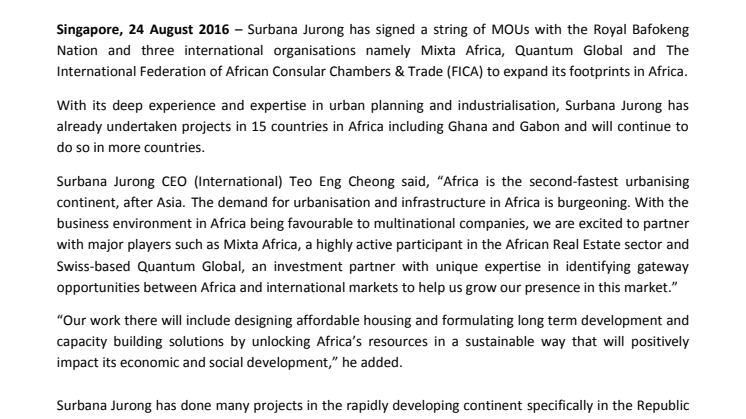 Surbana Jurong inks four MOUs to expand footprints in Africa