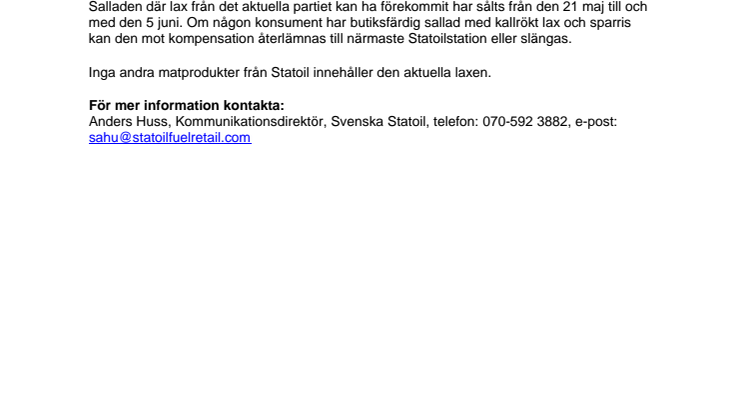 Statoil återkallar sallad med kallrökt lax och sparris