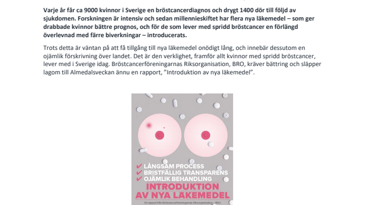 Oacceptabelt lång väntan på nya läkemedel mot bröstcancer – BRO kräver förändring 